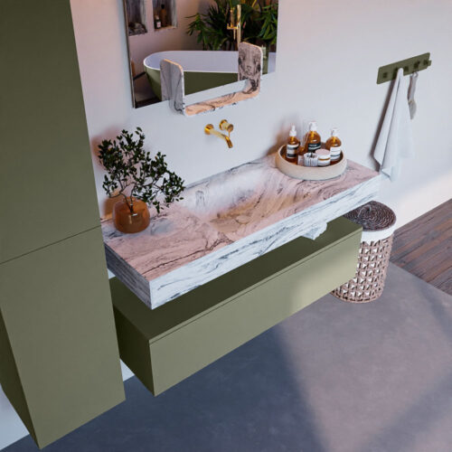 MONDIAZ ALAN-DLUX 120cm mueble de baño Army 1 cajón. Lavabo CLOUD Centro sin orificios color Glace.