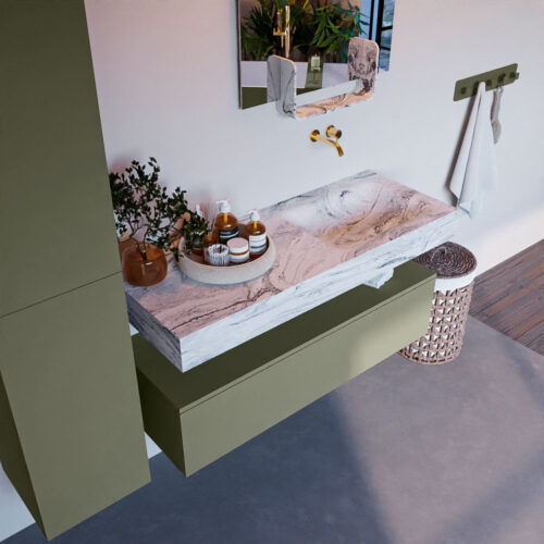 MONDIAZ ALAN-DLUX 120cm mueble de baño Army 1 cajón. Lavabo CLOUD Derecho sin orificios color Glace.