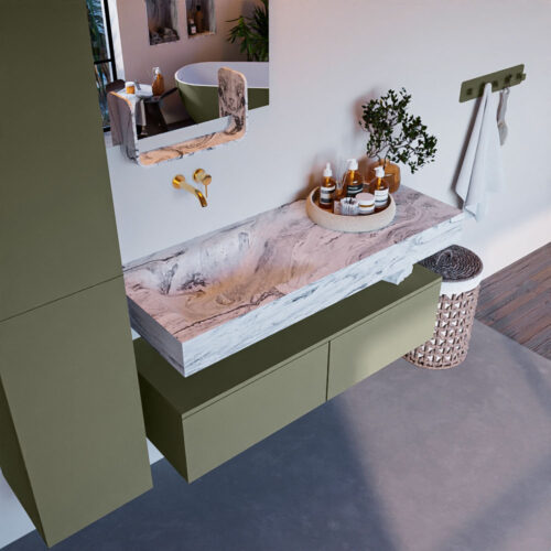 MONDIAZ ALAN-DLUX 120cm mueble de baño Army 2 cajones. Lavabo CLOUD Izquierda sin orificios color Glace.