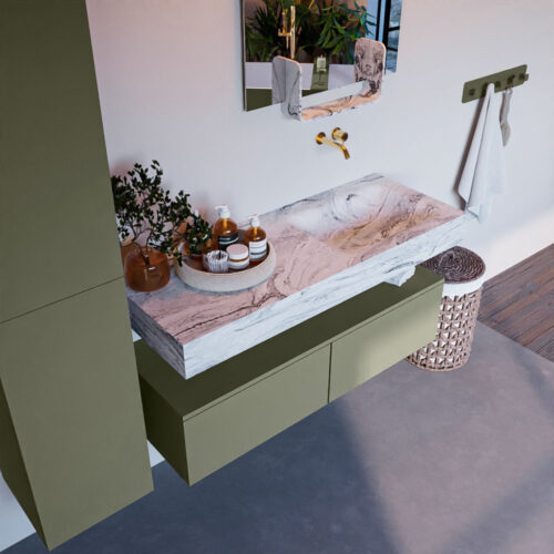 MONDIAZ ALAN-DLUX 120cm mueble de baño Army 2 cajones. Lavabo CLOUD Derecho sin orificios color Glace.