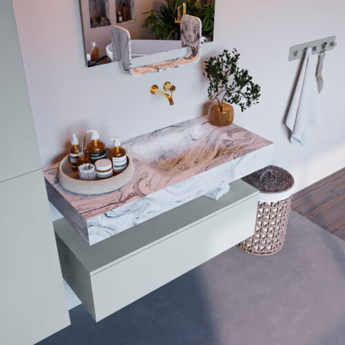 MONDIAZ ALAN-DLUX 100cm mueble de baño Clay 1 cajón. Lavabo CLOUD Derecho sin orificios color Glace.