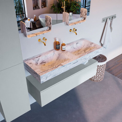 MONDIAZ ALAN-DLUX 120cm mueble de baño Clay 1 cajón. Lavabo CLOUD Doble sin orificios color Glace.