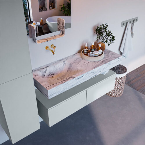 MONDIAZ ALAN-DLUX 120cm mueble de baño Clay 2 cajones. Lavabo CLOUD Izquierda sin orificios color Glace.