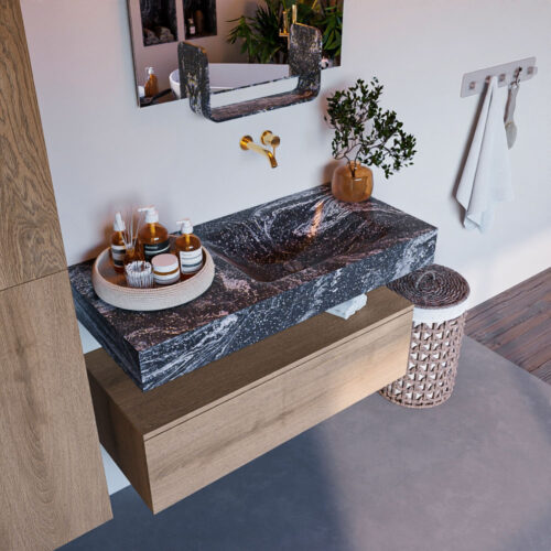 MONDIAZ ALAN-DLUX 100cm mueble de baño Washed Oak 1 cajón. Lavabo CLOUD Derecho sin orificios color Lava.