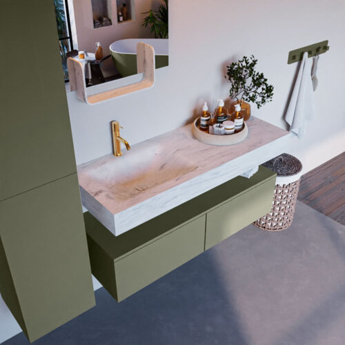 MONDIAZ ALAN-DLUX 120cm mueble de baño Army 2 cajones. Lavabo CLOUD Izquierda 1 orificio color Opalo.