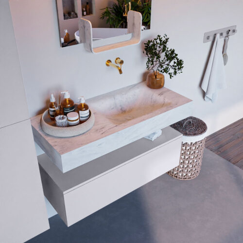 MONDIAZ ALAN-DLUX 100cm mueble de baño Cale 1 cajón. Lavabo CLOUD Derecho sin orificios color Opalo.