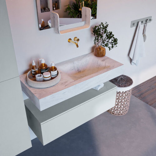 MONDIAZ ALAN-DLUX 100cm mueble de baño Clay 1 cajón. Lavabo CLOUD Derecho sin orificios color Opalo.