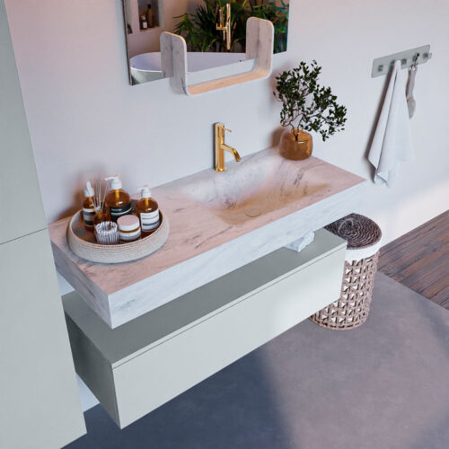 MONDIAZ ALAN-DLUX 110cm mueble de baño Clay 1 cajón. Lavabo CLOUD Derecho 1 orificio color Opalo.