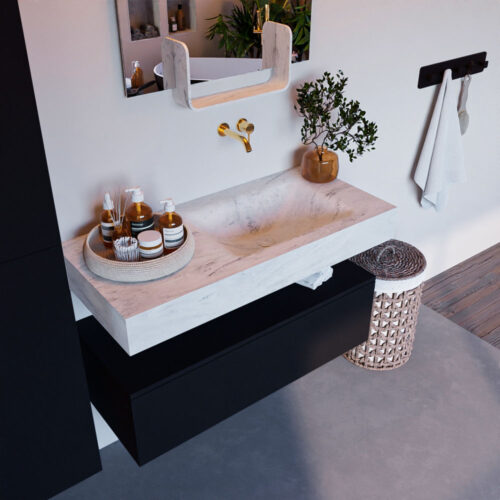 MONDIAZ ALAN-DLUX 100cm mueble de baño Urban 1 cajón. Lavabo CLOUD Derecho sin orificios color Opalo.