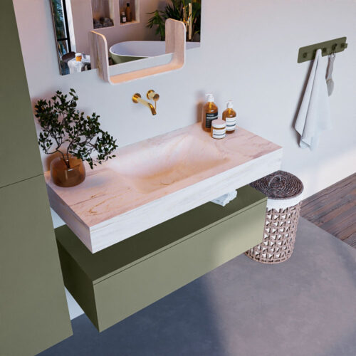 MONDIAZ ALAN-DLUX 100cm mueble de baño Army 1 cajón. Lavabo CLOUD Centro sin orificios color Ostra.