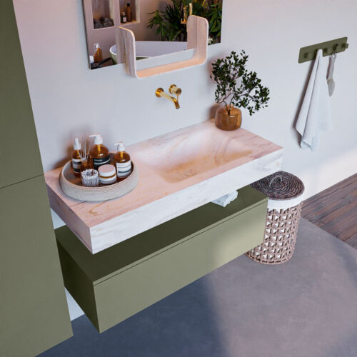 MONDIAZ ALAN-DLUX 100cm mueble de baño Army 1 cajón. Lavabo CLOUD Derecho sin orificios color Ostra.