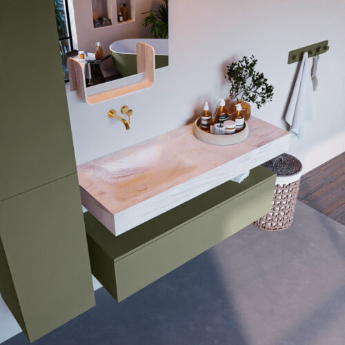 MONDIAZ ALAN-DLUX 120cm mueble de baño Army 1 cajón. Lavabo CLOUD Izquierda sin orificios color Ostra.