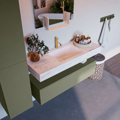 MONDIAZ ALAN-DLUX 120cm mueble de baño Army 1 cajón. Lavabo CLOUD Centro 1 orificio color Ostra.