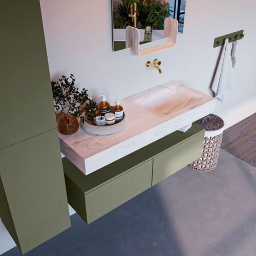 MONDIAZ ALAN-DLUX 120cm mueble de baño Army 2 cajones. Lavabo CLOUD Derecho sin orificios color Ostra.