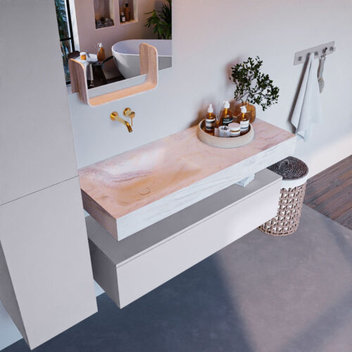 MONDIAZ ALAN-DLUX 120cm mueble de baño Cale 1 cajón. Lavabo CLOUD Izquierda sin orificios color Ostra.