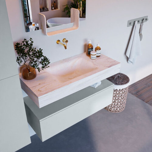 MONDIAZ ALAN-DLUX 100cm mueble de baño Clay 1 cajón. Lavabo CLOUD Centro sin orificios color Ostra.