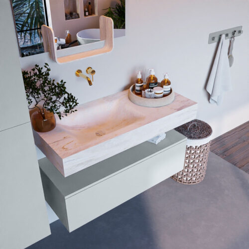 MONDIAZ ALAN-DLUX 100cm mueble de baño Clay 1 cajón. Lavabo CLOUD Izquierda sin orificios color Ostra.