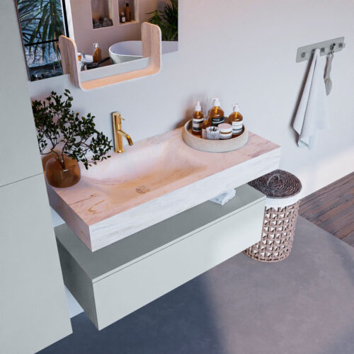 MONDIAZ ALAN-DLUX 100cm mueble de baño Clay 1 cajón. Lavabo CLOUD Izquierda 1 orificio color Ostra.