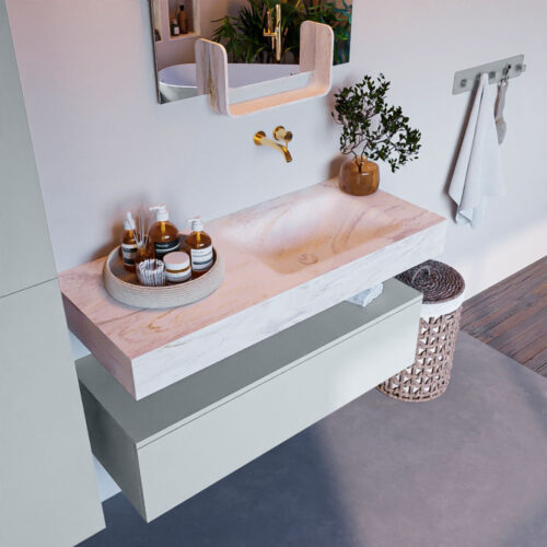 MONDIAZ ALAN-DLUX 110cm mueble de baño Clay 1 cajón. Lavabo CLOUD Derecho sin orificios color Ostra.