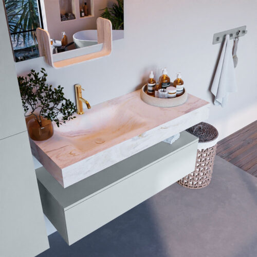 MONDIAZ ALAN-DLUX 110cm mueble de baño Clay 1 cajón. Lavabo CLOUD Izquierda 1 orificio color Ostra.