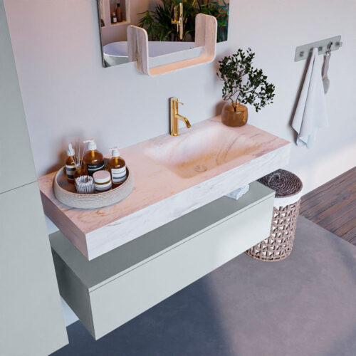 MONDIAZ ALAN-DLUX 110cm mueble de baño Clay 1 cajón. Lavabo CLOUD Derecho 1 orificio color Ostra.