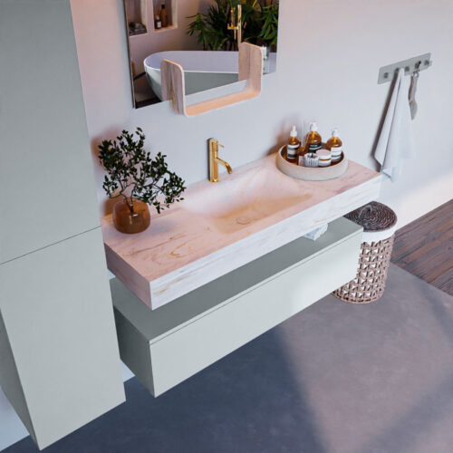 MONDIAZ ALAN-DLUX 120cm mueble de baño Clay 1 cajón. Lavabo CLOUD Centro 1 orificio color Ostra.