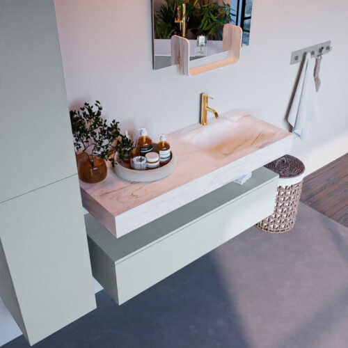 MONDIAZ ALAN-DLUX 120cm mueble de baño Clay 1 cajón. Lavabo CLOUD Derecho 1 orificio color Ostra.