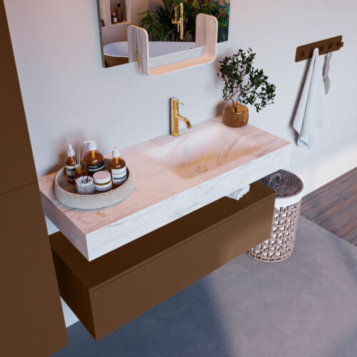 MONDIAZ ALAN-DLUX 110cm mueble de baño Rust 1 cajón. Lavabo CLOUD Derecho 1 orificio color Ostra.