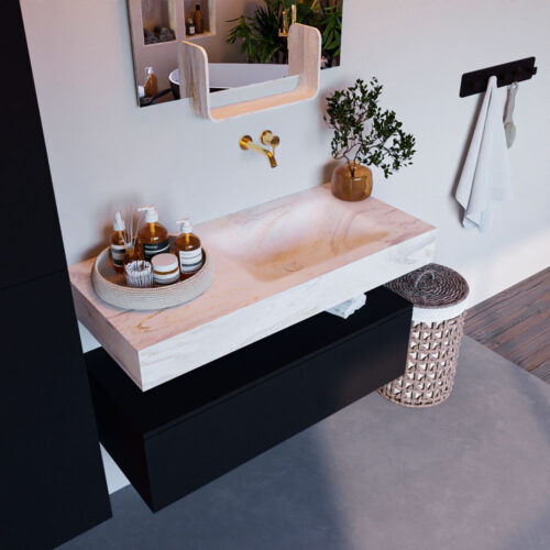 MONDIAZ ALAN-DLUX 100cm mueble de baño Urban 1 cajón. Lavabo CLOUD Derecho sin orificios color Ostra.