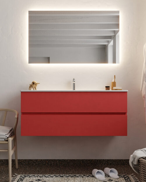 MONDIAZ VICA 120cm mueble de baño Fire 2 cajones lavabo DENIA Centro 1 orificio con espejo LED. - Imagen 3