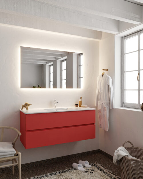 MONDIAZ VICA 120cm mueble de baño Fire 2 cajones lavabo DENIA Centro 1 orificio con espejo LED. - Imagen 2