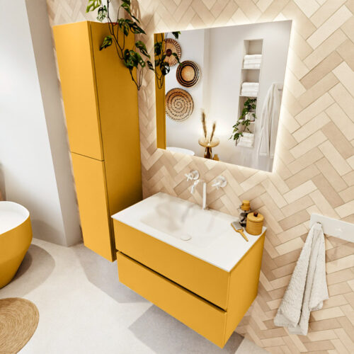 MONDIAZ VICA 80cm mueble de baño Ocher 2 cajones. Lavabo CLOUD Centro 1 orificio