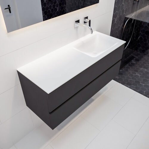 MONDIAZ VICA 120cm mueble de baño Dark Grey 2 cajones lavabo CLOUD Derecho sin orificio con espejo LED.