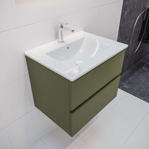 MONDIAZ VICA 60cm mueble de baño Army 2 cajones lavabo DENIA Centro 1 orificio con espejo LED.