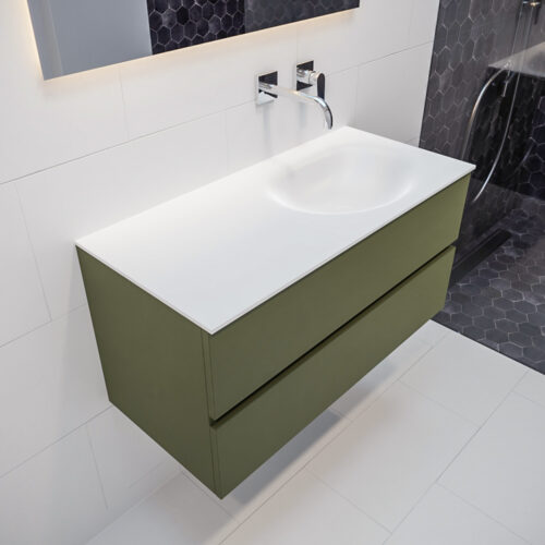 MONDIAZ VICA 100cm mueble de baño Army 2 cajones lavabo MOON Derecho sin orificio con espejo LED.