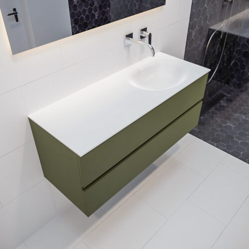 MONDIAZ VICA 120cm mueble de baño Army 2 cajones lavabo MOON Derecho sin orificio con espejo LED.