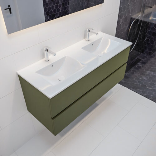 MONDIAZ VICA 120cm mueble de baño Army 2 cajones lavabo DENIA Doble 2 orificios con espejo LED.