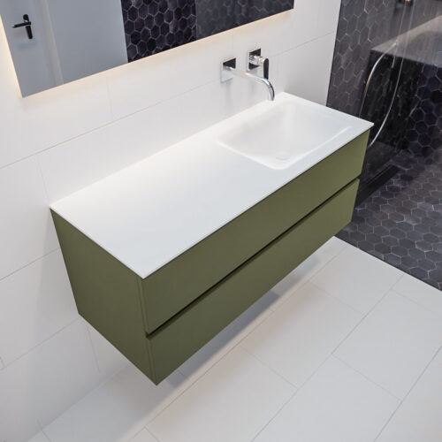 MONDIAZ VICA 120cm mueble de baño Army 2 cajones lavabo CLOUD Derecho sin orificio con espejo LED.