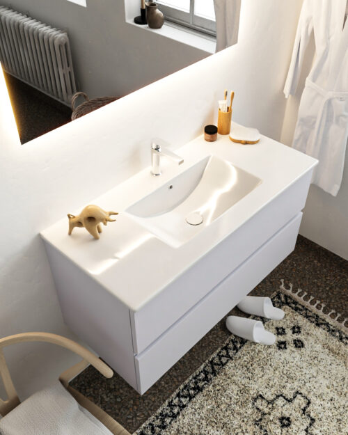 MONDIAZ VICA 100cm mueble de baño Cale 2 cajones lavabo DENIA Centro 1 orificio con espejo LED.