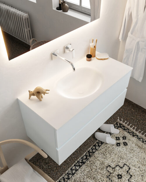 MONDIAZ VICA 100cm mueble de baño Clay 2 cajones lavabo MOON Centro sin orificio con espejo LED.