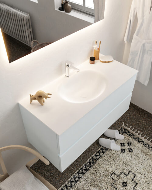 MONDIAZ VICA 100cm mueble de baño Clay 2 cajones lavabo MOON Centro 1 orificio con espejo LED.