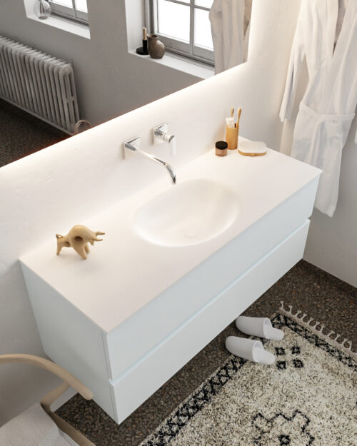 MONDIAZ VICA 120cm mueble de baño Clay 2 cajones lavabo MOON Centro sin orificio con espejo LED.