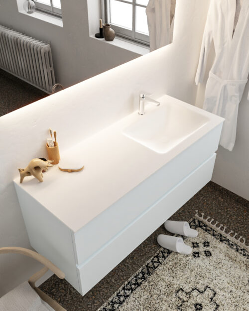 MONDIAZ VICA 120cm mueble de baño Clay 2 cajones lavabo CLOUD Derecho 1 orificio con espejo LED.