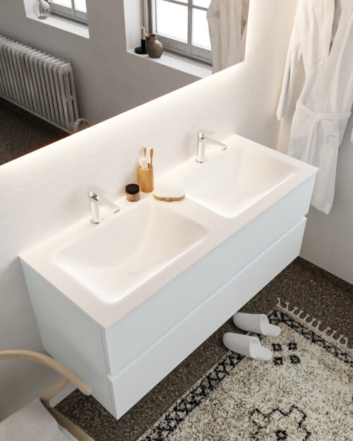 MONDIAZ VICA 120cm mueble de baño Clay 2 cajones lavabo CLOUD Doble 2 orificios con espejo LED.