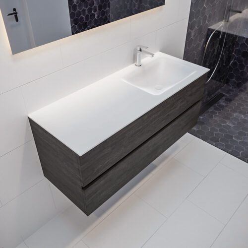 MONDIAZ VICA 120cm mueble de baño Dark Brown 2 cajones lavabo CLOUD Derecho 1 orificio con espejo LED.