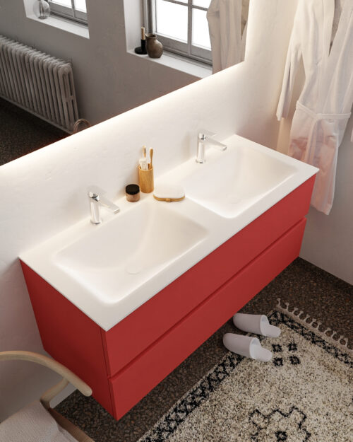 MONDIAZ VICA 120cm mueble de baño Fire 2 cajones lavabo CLOUD Doble 2 orificios con espejo LED.