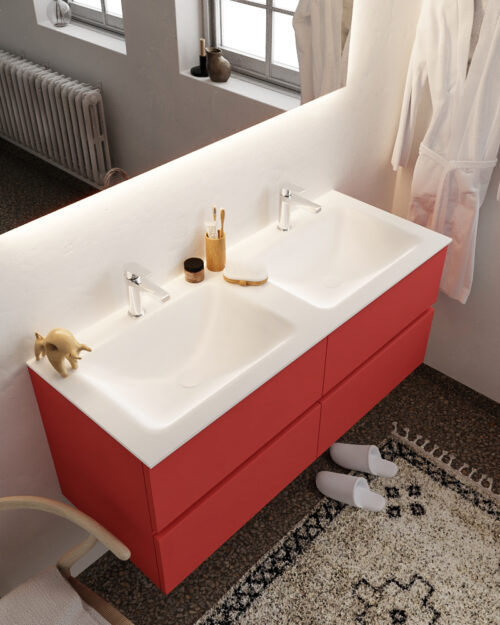 MONDIAZ VICA 120cm mueble de baño Fire 4 cajones lavabo CLOUD Doble 2 orificios con espejo LED.