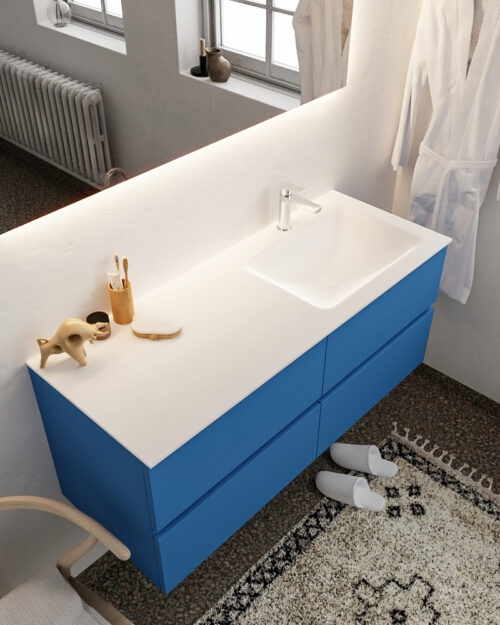 MONDIAZ VICA 120cm mueble de baño Jeans 4 cajones lavabo CLOUD Derecho 1 orificio con espejo LED.