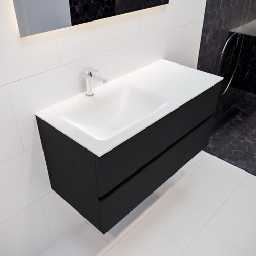 MONDIAZ VICA 100cm mueble de baño Urban 2 cajones lavabo CLOUD Izquierda 1 orificio con espejo LED.