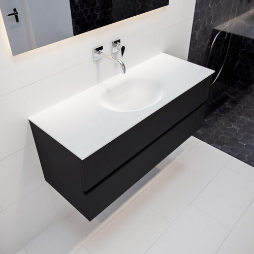 MONDIAZ VICA 120cm mueble de baño Urban 2 cajones lavabo MOON Centro sin orificio con espejo LED.